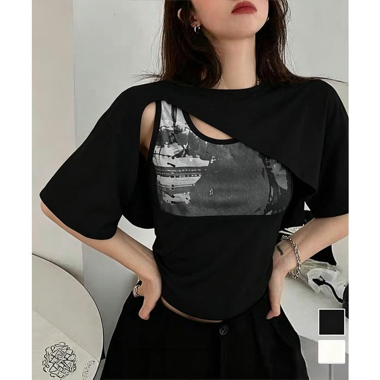 レイヤードタンク付きTシャツカットアウト | Miniministore | 詳細画像1 