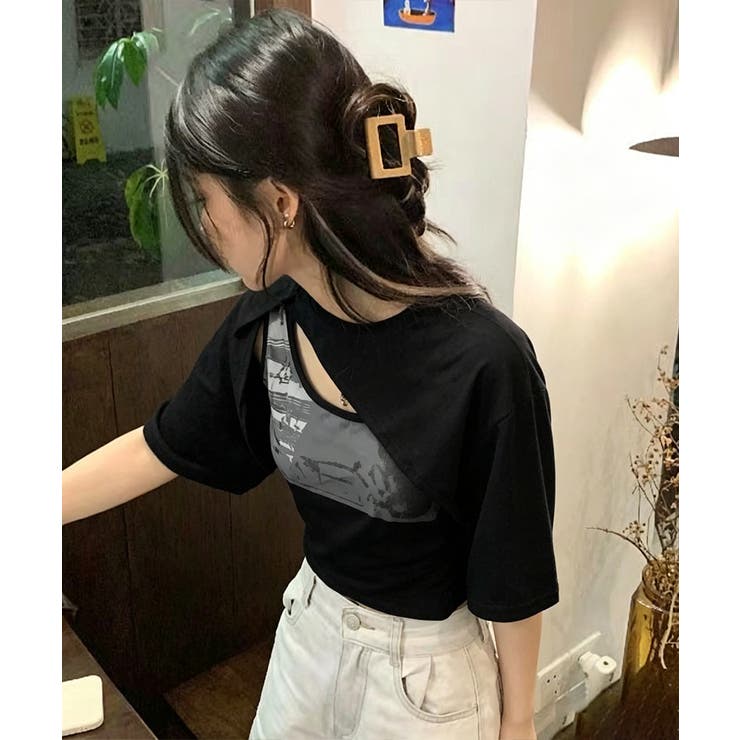 レイヤードタンク付きTシャツカットアウト | Miniministore | 詳細画像3 