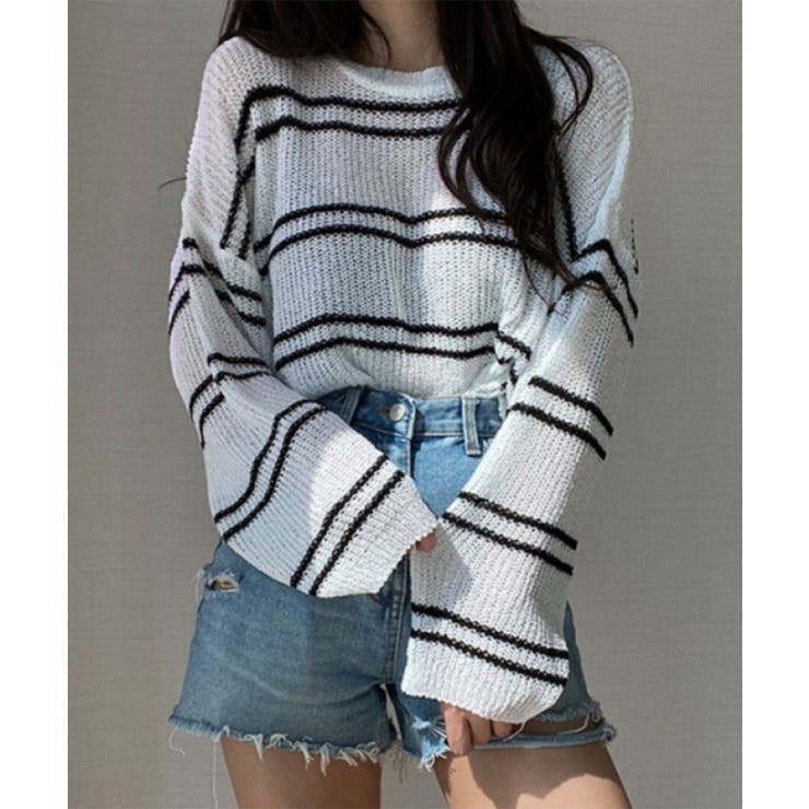 透かし編み ニットトップス ボーダー夏服 | Miniministore | 詳細画像4 