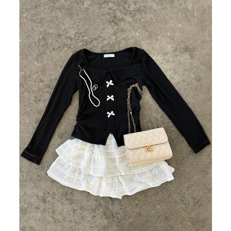 リボンニットトップス スクエアネック秋服 | Miniministore | 詳細画像24 