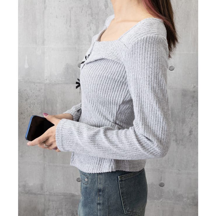 リボンニットトップス スクエアネック秋服 | Miniministore | 詳細画像30 
