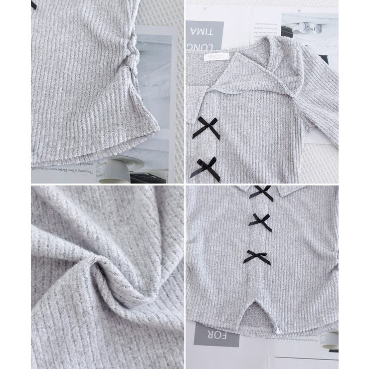 リボンニットトップス スクエアネック秋服 | Miniministore | 詳細画像35 