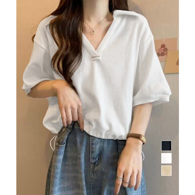 Vネックポロ襟カットソー レディース夏服 | Miniministore | 詳細画像1 