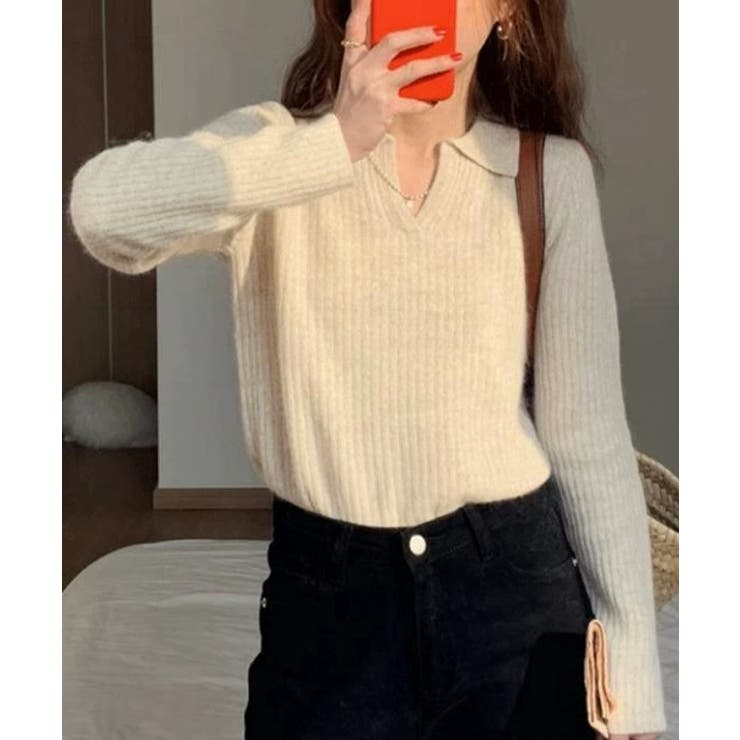 スキッパーニット韓国風リブニットトップス | Miniministore | 詳細画像3 