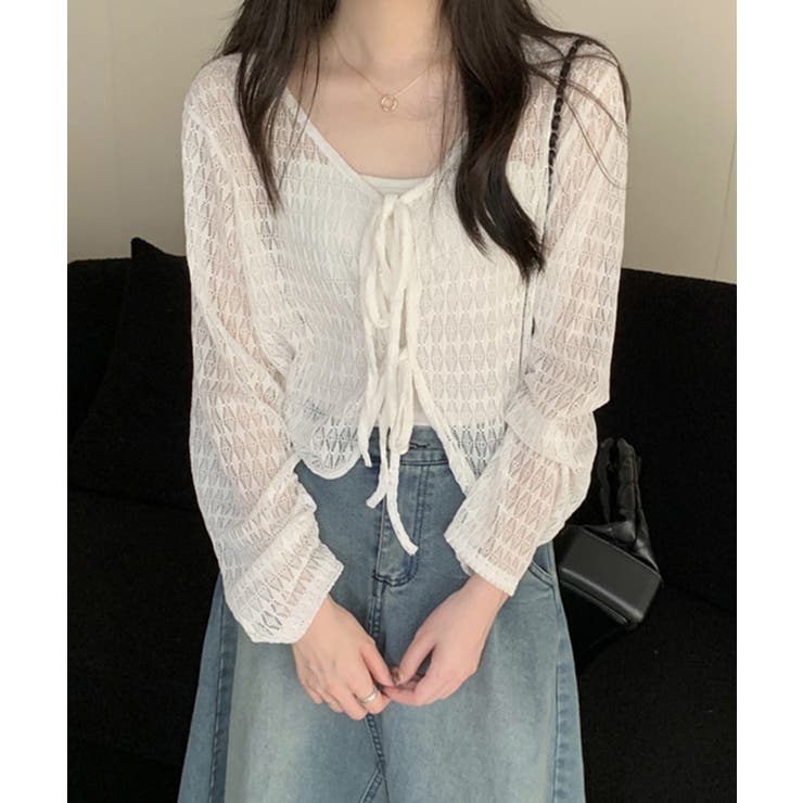 ホワイト | ショート丈トップス レディース フロントリボン | SUNSHINE CLOSET