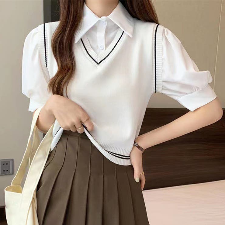 ホワイト | ドッキングシャツ トップス 切り替え オフィスカジュアル | Miniministore