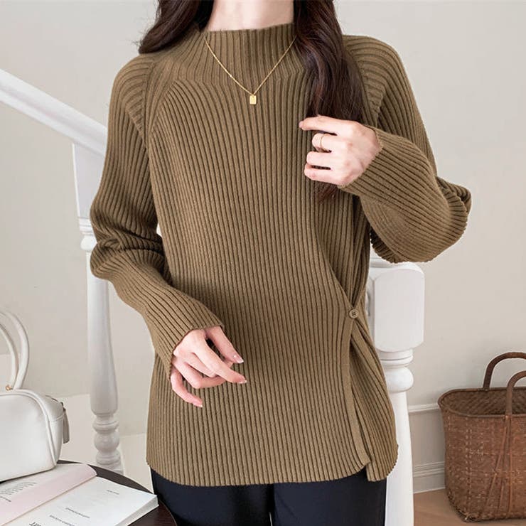 ブラウン | ニットトップス スリット入り 春秋冬 | Miniministore