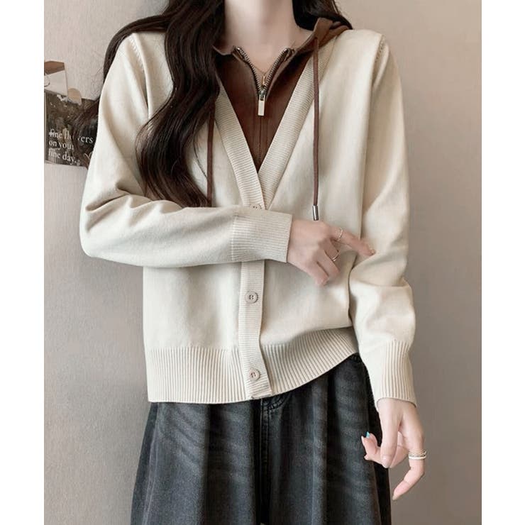 ライトベージュ | ニットパーカー ハーフジップ 長袖 | Miniministore