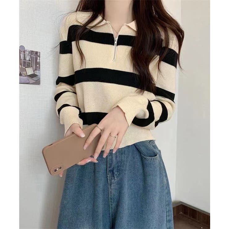 ベージュ | ニットトップス ハーフジップ 襟付き | SUNSHINE CLOSET