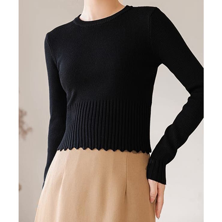 ブラック | ニットトップス 長袖 春秋冬 リブ編み | Miniministore