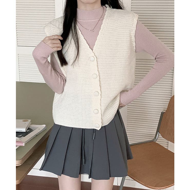 アイボリー | ニットベスト Vネック レディース ジレ | SUNSHINE CLOSET