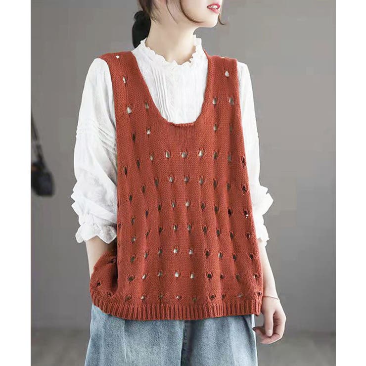 レンガ | ニットベスト 穴あき レディース 春秋夏 | Miniministore