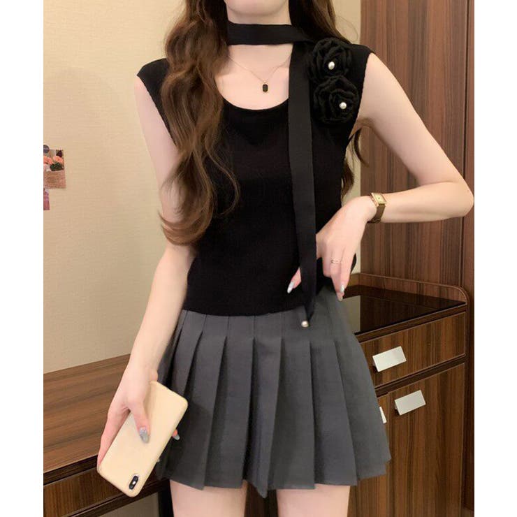 ブラック | サマーニット フレンチスリーブ ニットトップス | SUNSHINE CLOSET
