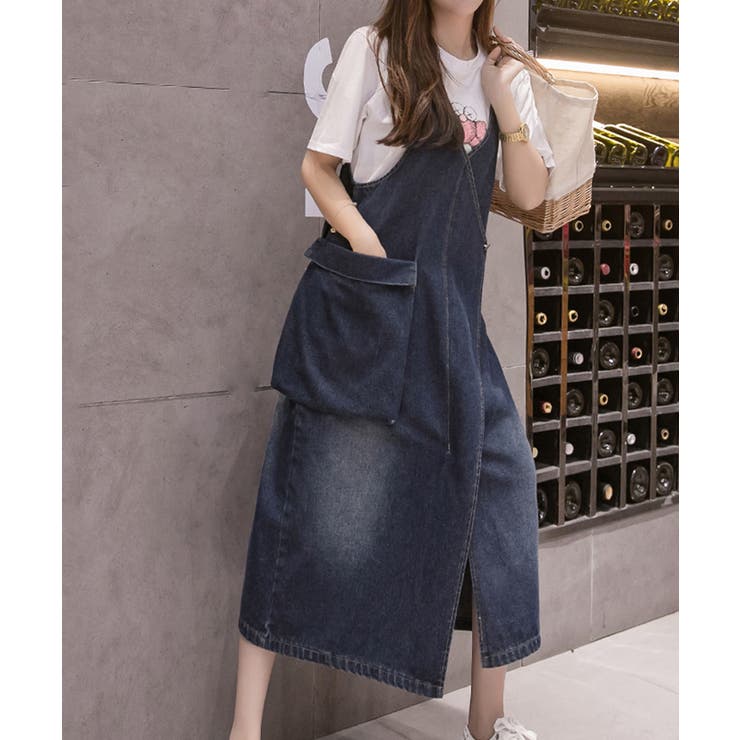 ダークブルー | サロペット ロング丈 デニムワンピース | Miniministore