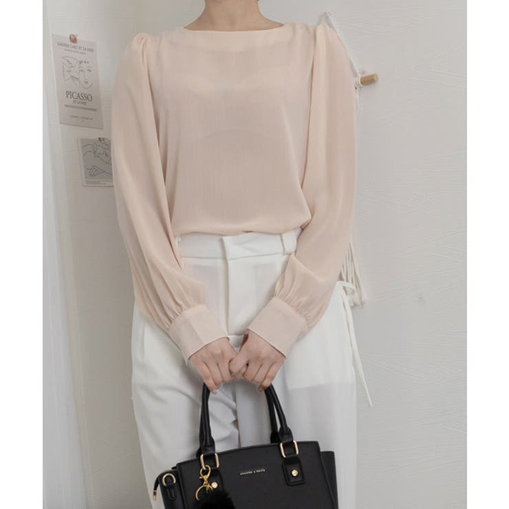 ピンクベージュ | ブラウス ゆったり 長袖トップス 透け感 | Miniministore