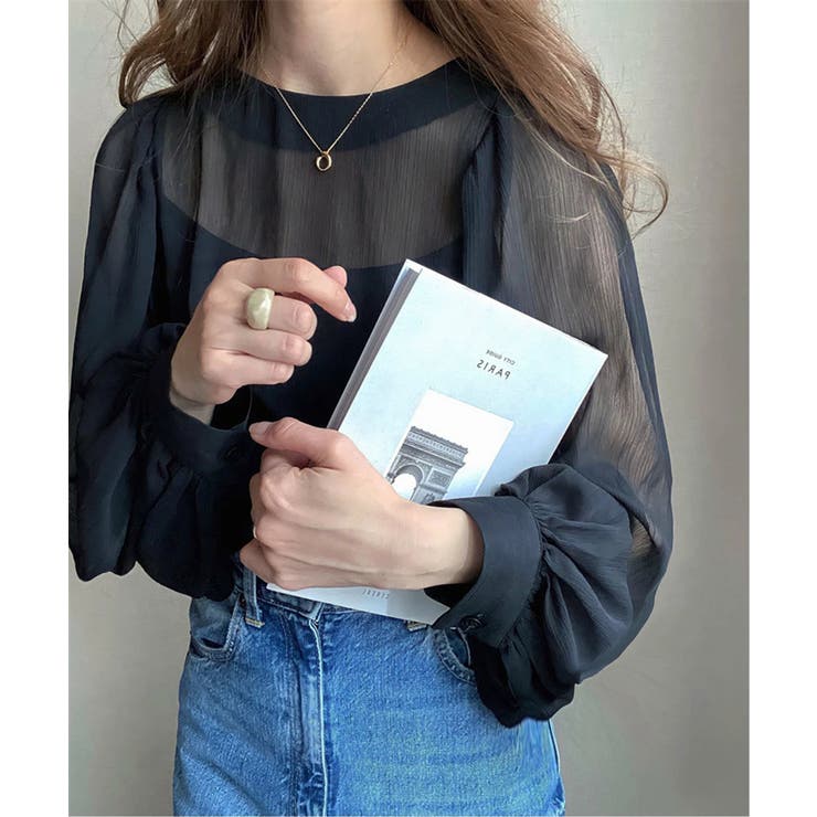 ブラック | ブラウス ゆったり 長袖トップス 透け感 | Miniministore