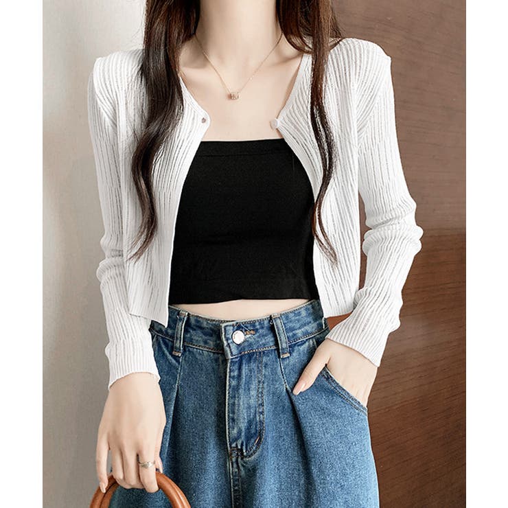 ホワイト | カーディガン ショート丈 長袖 トップス | Miniministore
