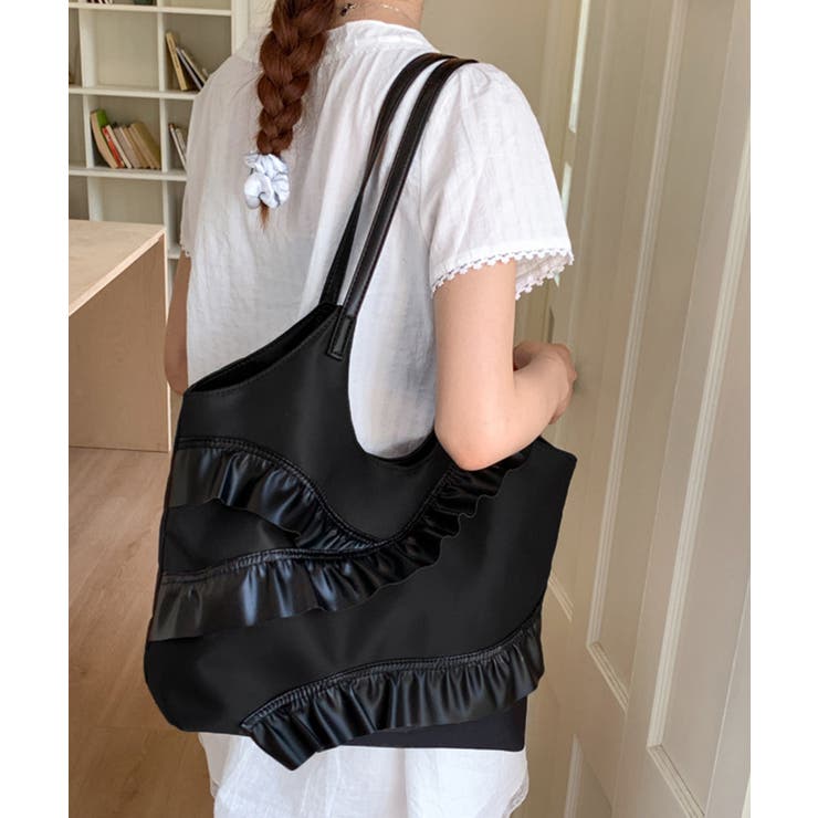 ブラック | トートバッグ 大容量 肩掛けバッグ 合皮 | Miniministore