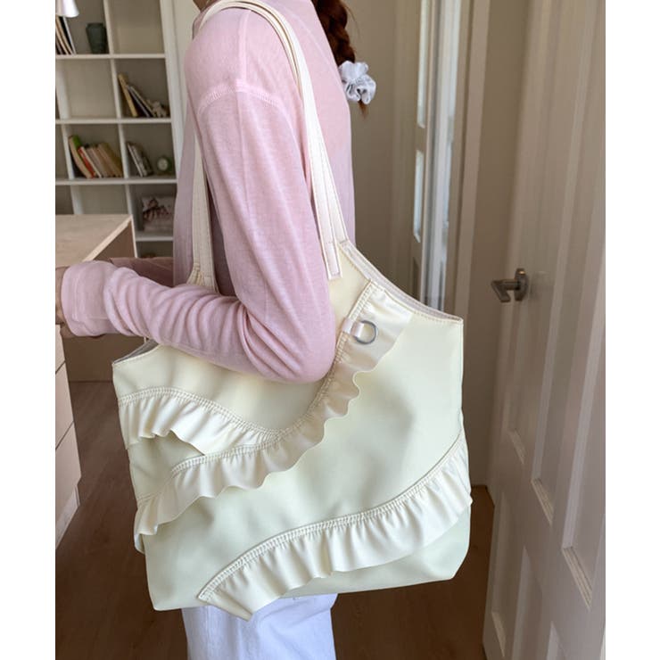 クリーム | トートバッグ 大容量 肩掛けバッグ 合皮 | Miniministore