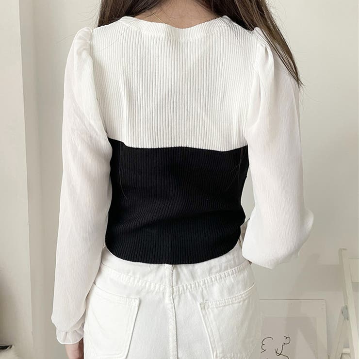 ニットトップス シフォン パフスリーブ | Miniministore | 詳細画像4 