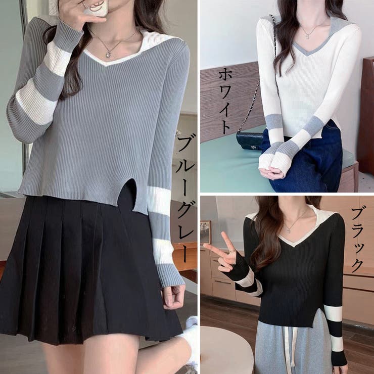ニットトップス Vネック スリット入り | Miniministore | 詳細画像2 