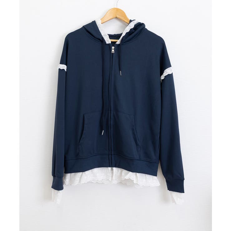 パーカー レース切り替え 韓国風 ZIP | Miniministore | 詳細画像7 