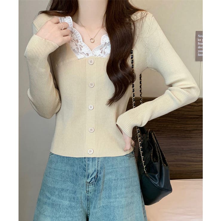 ニットトップス Vネック レース切替え | Miniministore | 詳細画像10