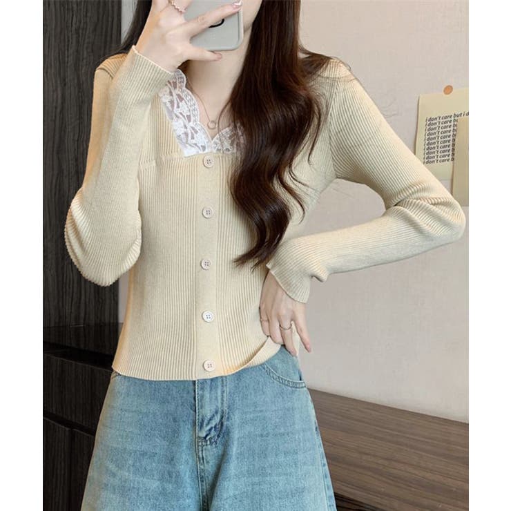 ニットトップス Vネック レース切替え | Miniministore | 詳細画像11