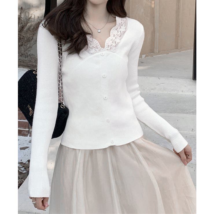 ニットトップス Vネック レース切替え | Miniministore | 詳細画像4