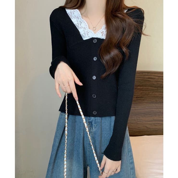 ニットトップス Vネック レース切替え | Miniministore | 詳細画像5