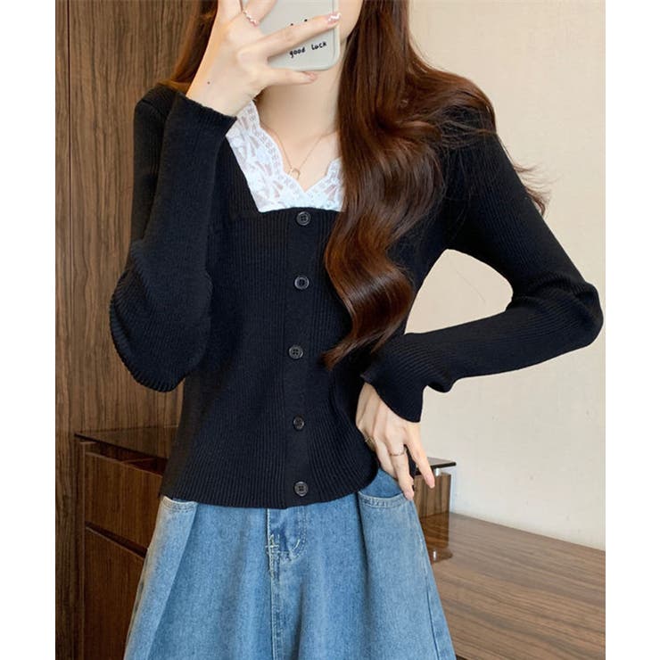 ニットトップス Vネック レース切替え | Miniministore | 詳細画像6