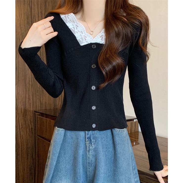 ニットトップス Vネック レース切替え | Miniministore | 詳細画像7