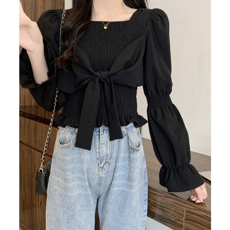 ブラウス 白黒 シャーリング ショート丈 | Miniministore | 詳細画像2 