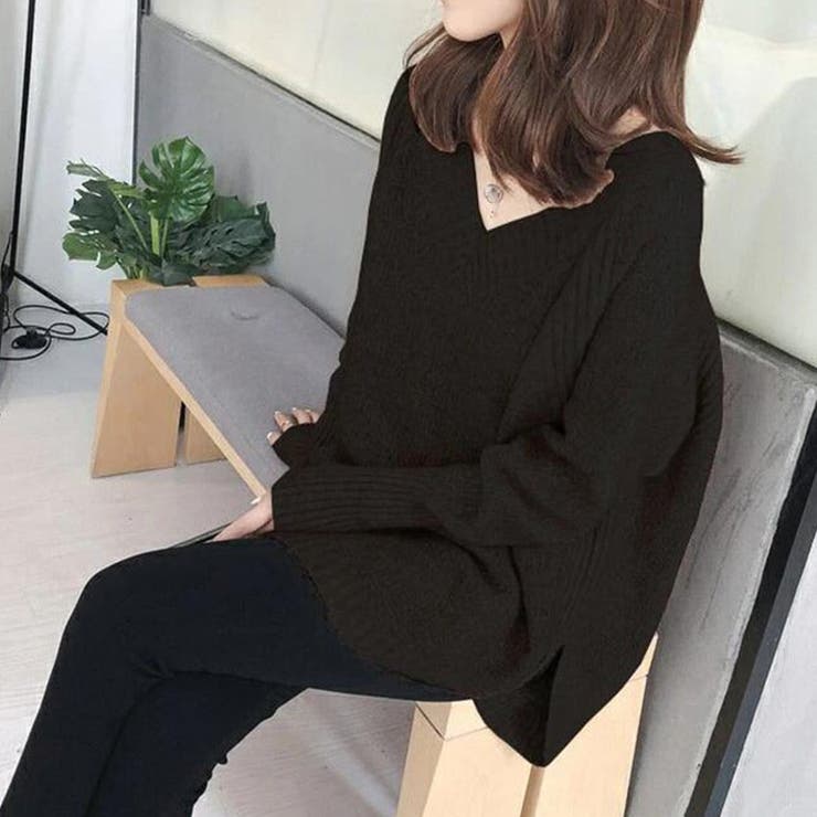 ラウンドスリットニット Vネック[品番：II000005894]｜Miniministore 