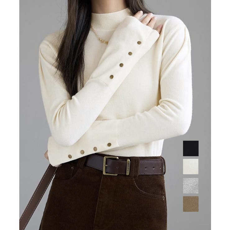 ニットトップス 長袖 ハイネック 重ね着 | Miniministore | 詳細画像1 