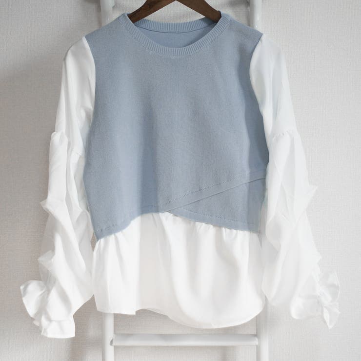 2点おまとめ購入　Sov. 袖フリルスリーブブラウス　マッキントッシュ ニット 楽天市場】【11/7！クーポンで2,220円】 ニット ドッキング ブラウス