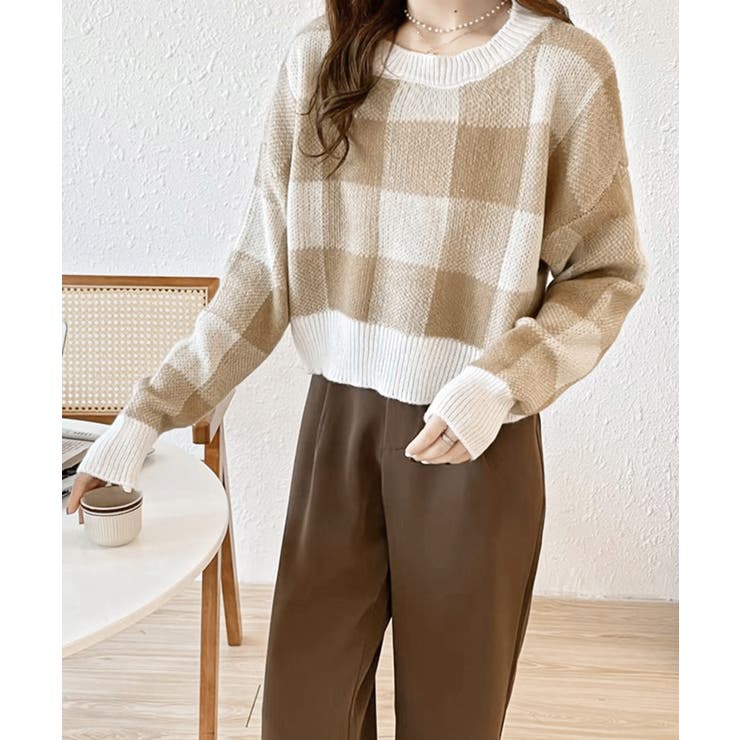 チェック柄ニット ショート丈 長袖ニット | Miniministore | 詳細画像5 