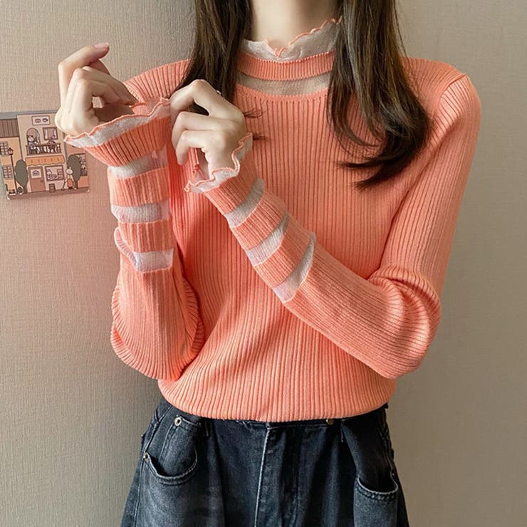 オレンジ | ニットトップス レース プルオーバー | Miniministore