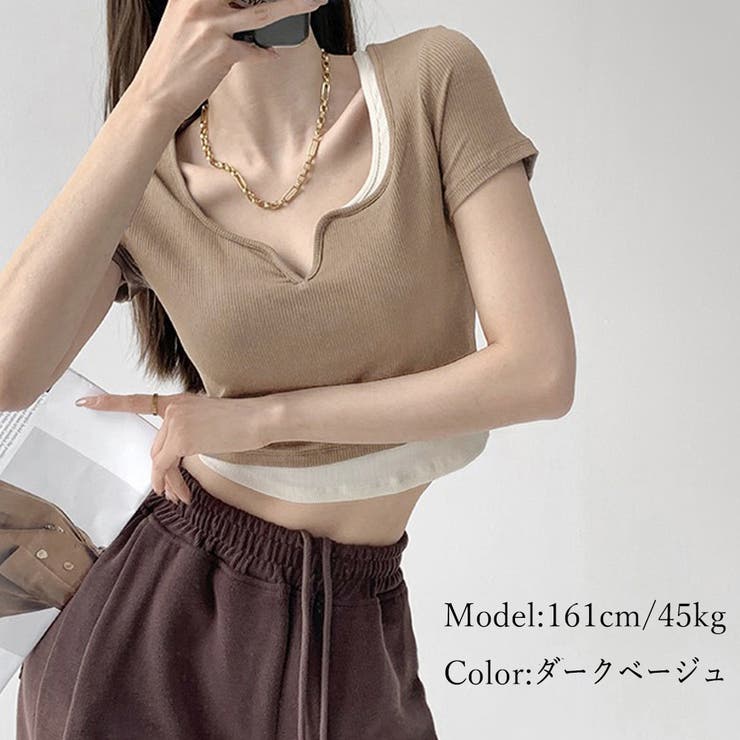 ショート丈トップス へそ出し Tシャツ[品番：II000008576