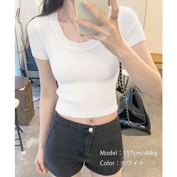 サマーニット Uネック クロップド丈夏服 | Miniministore | 詳細画像2 