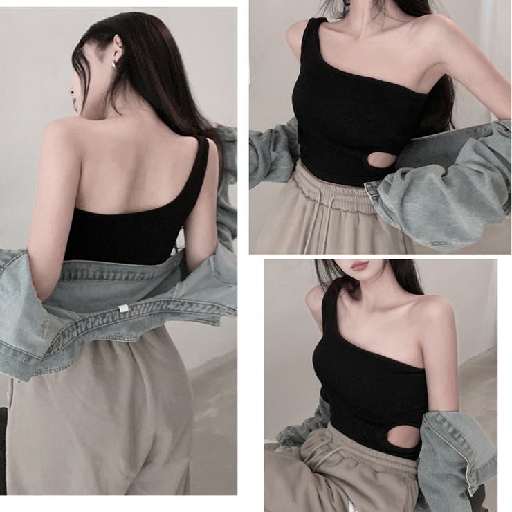 タンクトップ へそ出し ワンショルダー | Miniministore | 詳細画像3 