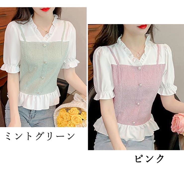 tシャツ ミニフリルブラウス レディース FINAL-SALE 半袖 フリルブラウス TINA：JOJUN 全3色｜tnj821