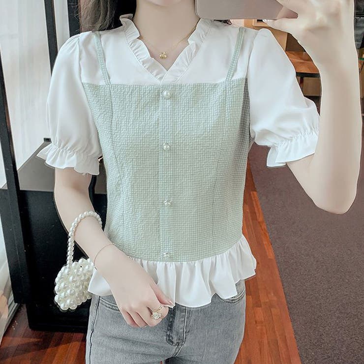 tシャツ ミニフリルブラウス レディース FINAL-SALE 半袖 フリルブラウス TINA：JOJUN 全3色｜tnj821