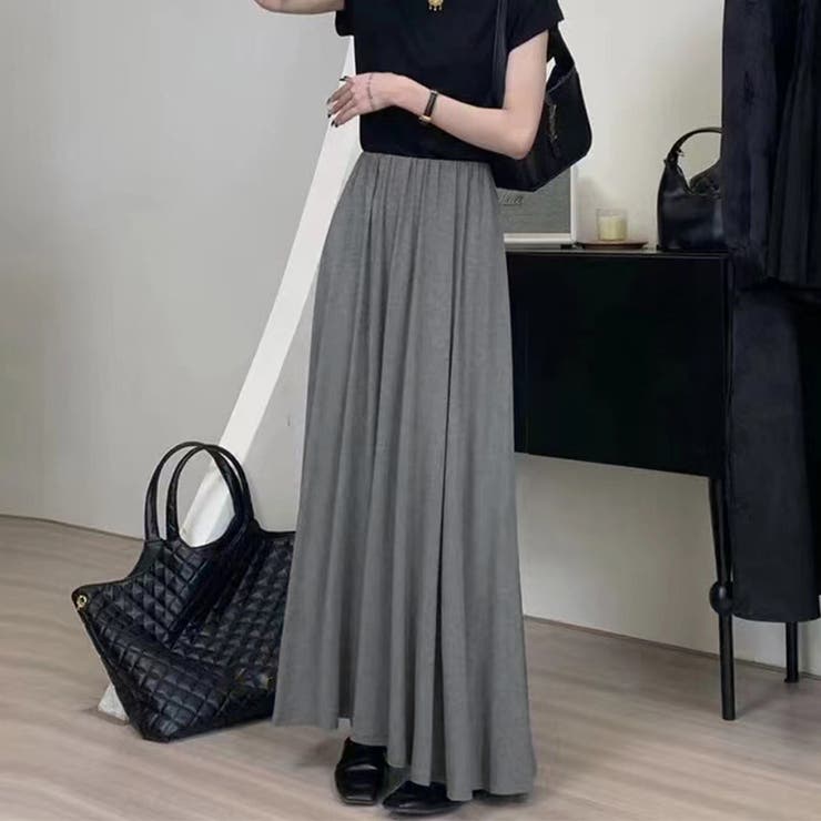 im product　巻きスカート風ロングエプロンドレス　ダークグレー ロングスカートレディース スカート マキシ丈 ロング丈 秋 冬
