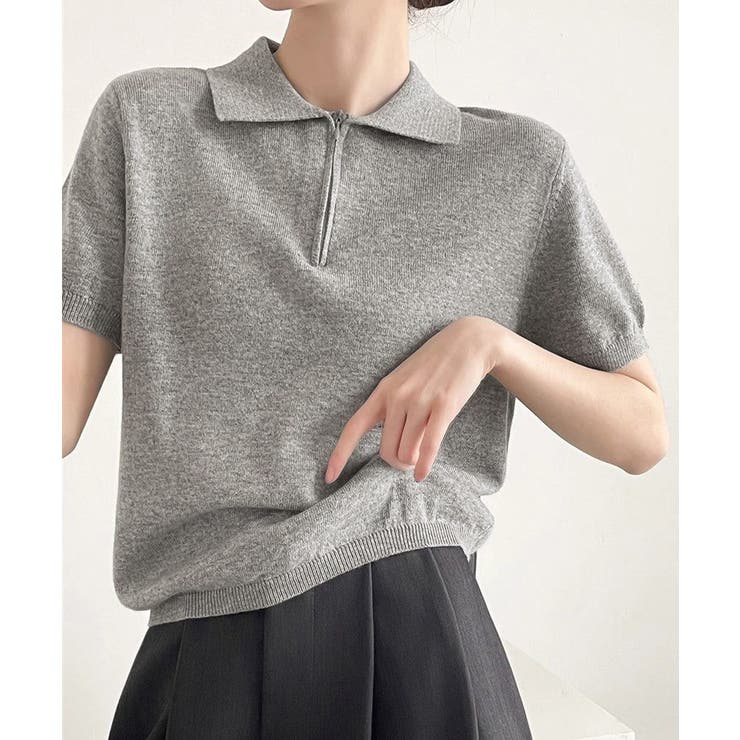 ライトグレー | ハーフジップポロシャツ 半袖サマーニット | Miniministore