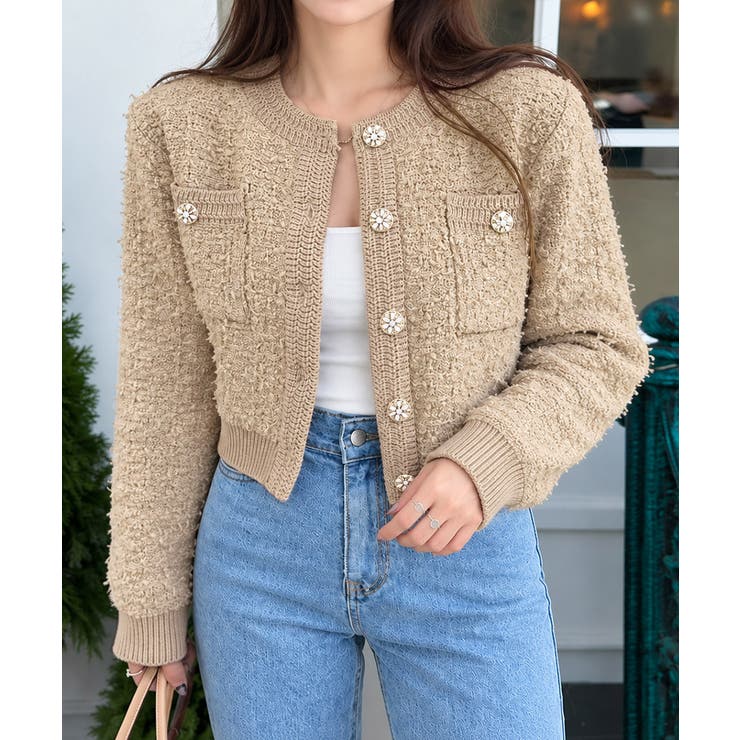 ベージュ | ラメニットカーディガンショート丈トップス | Miniministore