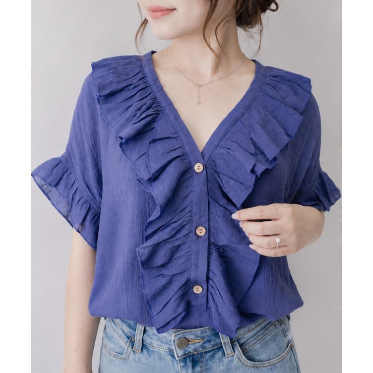 ロイヤルブルー | レディース 大人可愛いスキッパーシャツゆったり リネン風ブラウスナチュラル | SUNSHINE CLOSET