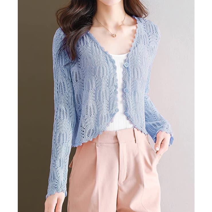 ブルー | 透かし編みカーディガンフェミニン夏羽織り | Miniministore