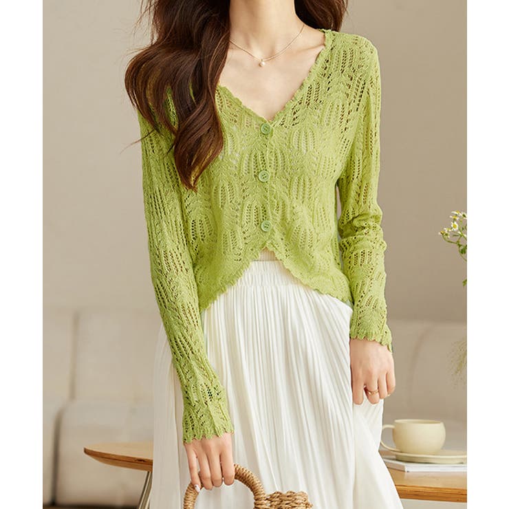グリーン | 透かし編みカーディガンフェミニン夏羽織り | Miniministore