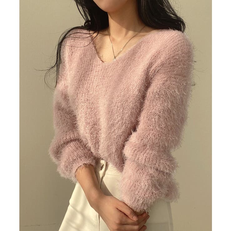 ピンク | モヘア調ニット Vネックシャギートップス | Miniministore